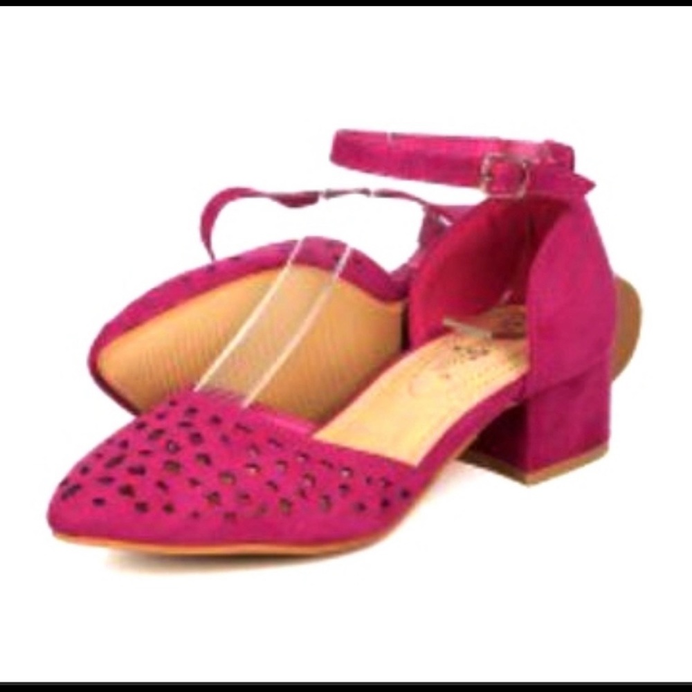 🆑 Fuchsia Faux Suede D’Orsay Low Heeled Pumps NIB - Picture 3 of 10